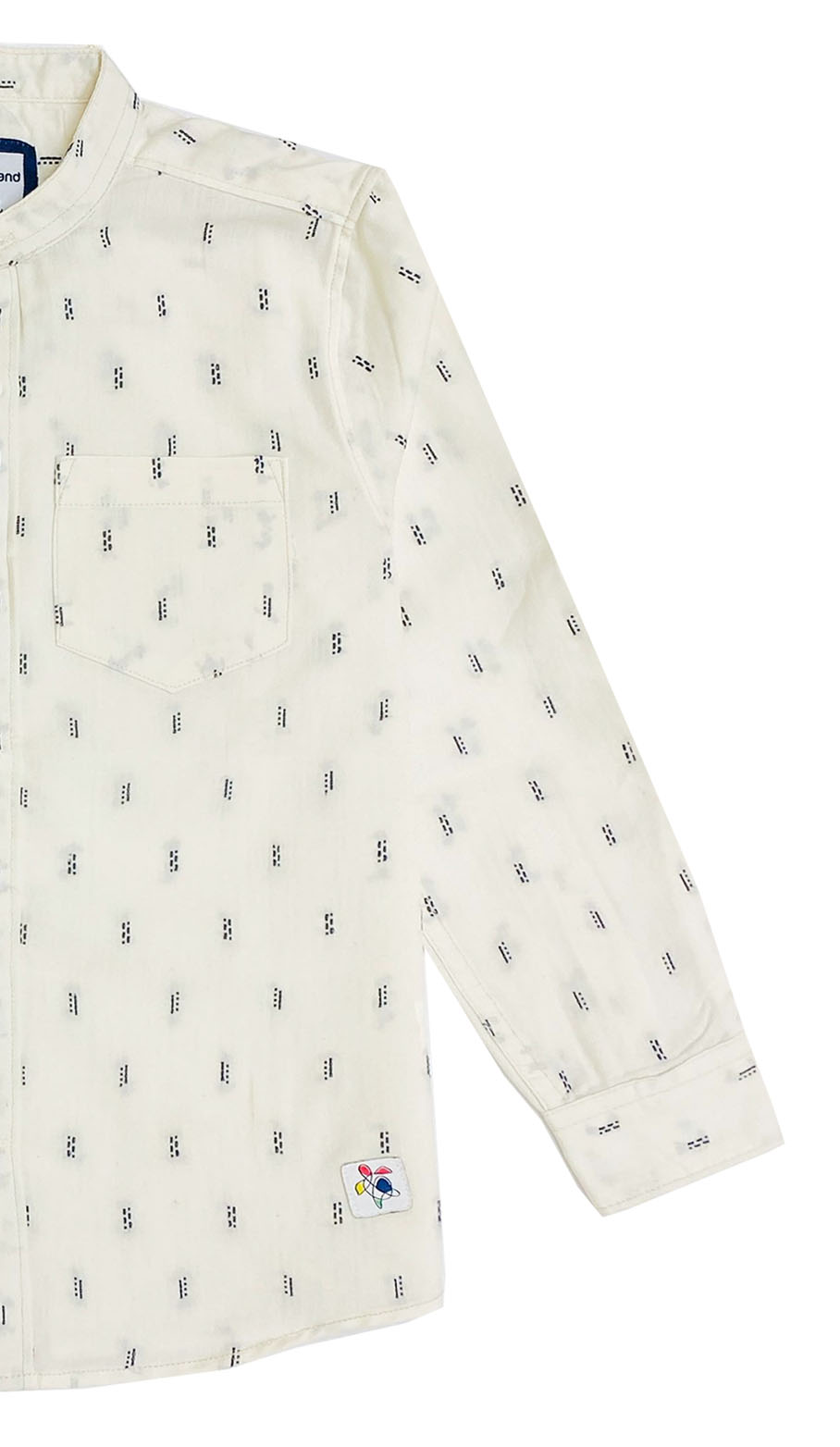 Off-White Dobby Mandarin Collar Full Sleeve Shirt